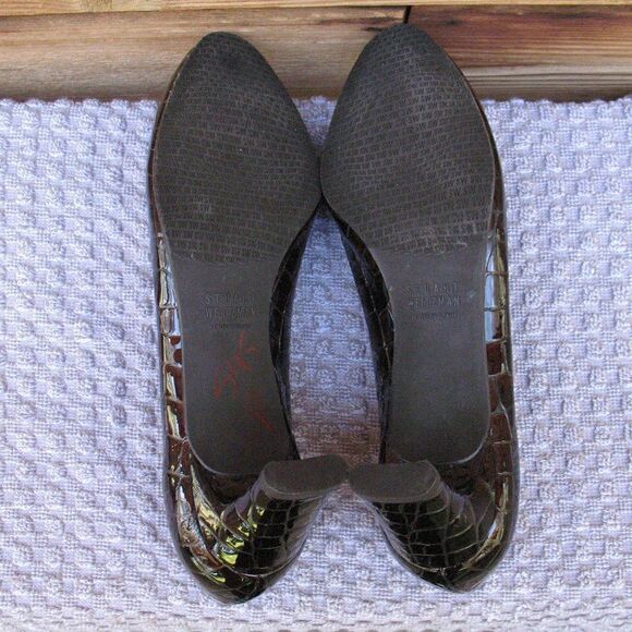 Stuart Weitzman Patent Faux Croc Pumps Heels Shoes - Picture 9 of 10